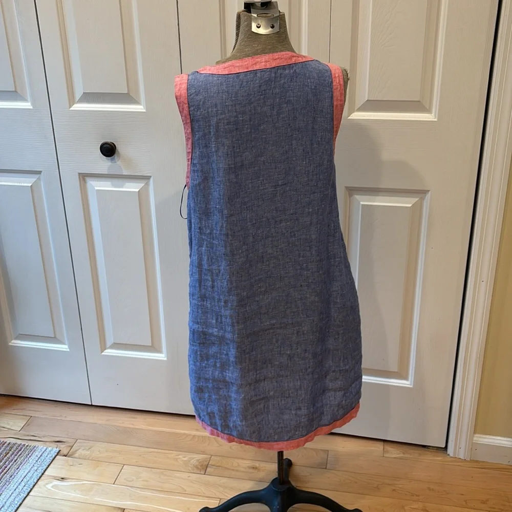 Sigrid Olsen Blue and Pink Linen Sleeveless Shift Dress - Picture 4 of 8